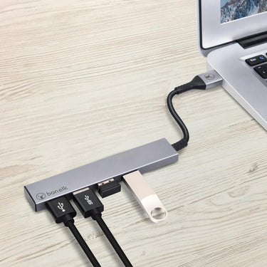 bonelk long-life usb-a to 4 port usb 3.0 slim hub (space grey)